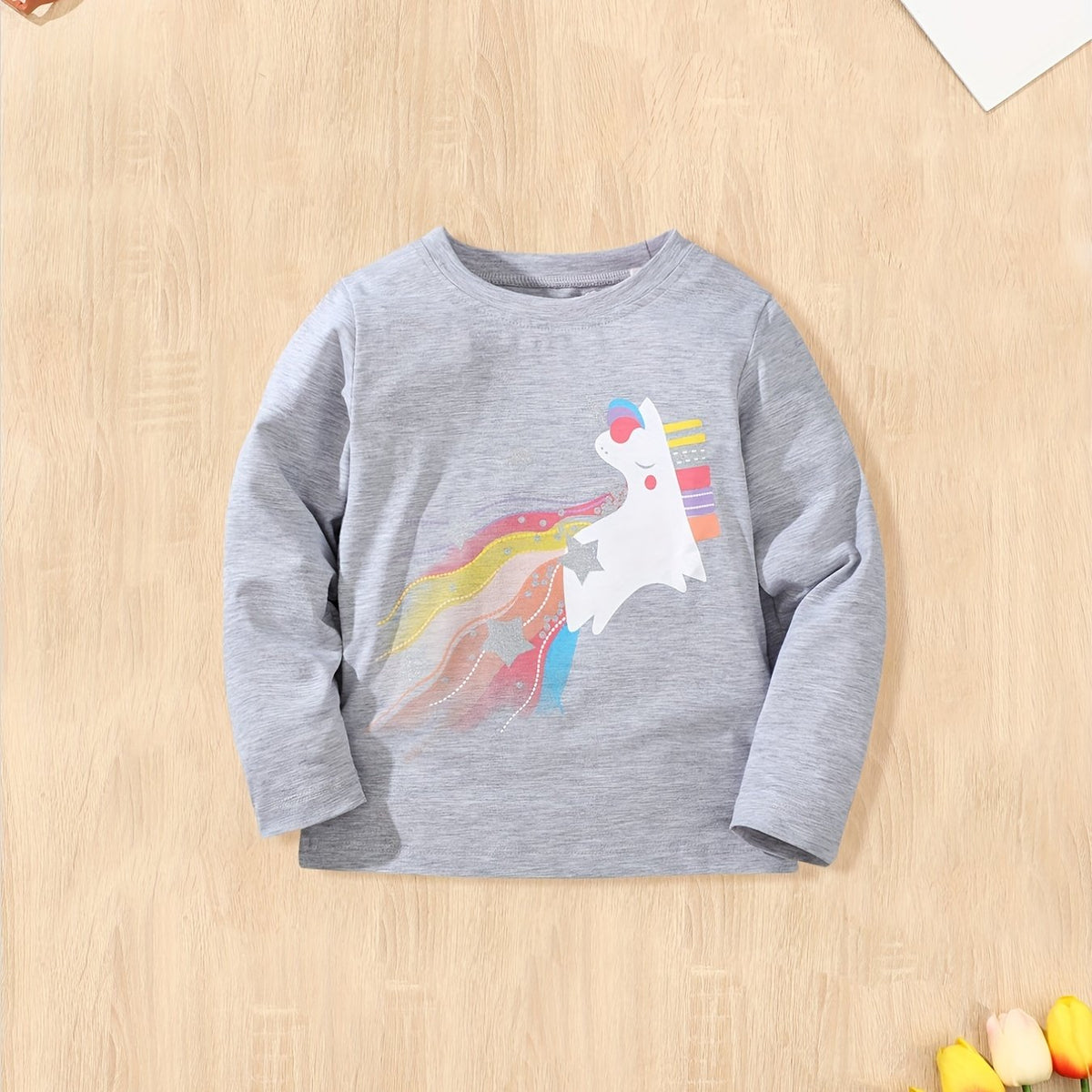 Cotton Unicorn Graphic Long Sleeve Crew Neck T shirt For Spring