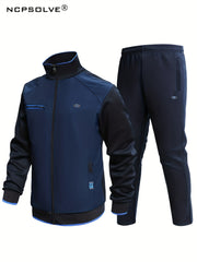 Men's Stand Collar Zip Up Jacket & Active Pants Set