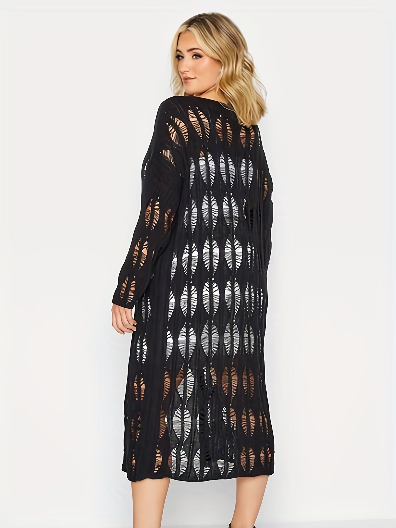  Sexy Cardigan Women's Plus Hollow Out Knit Long Cardigan