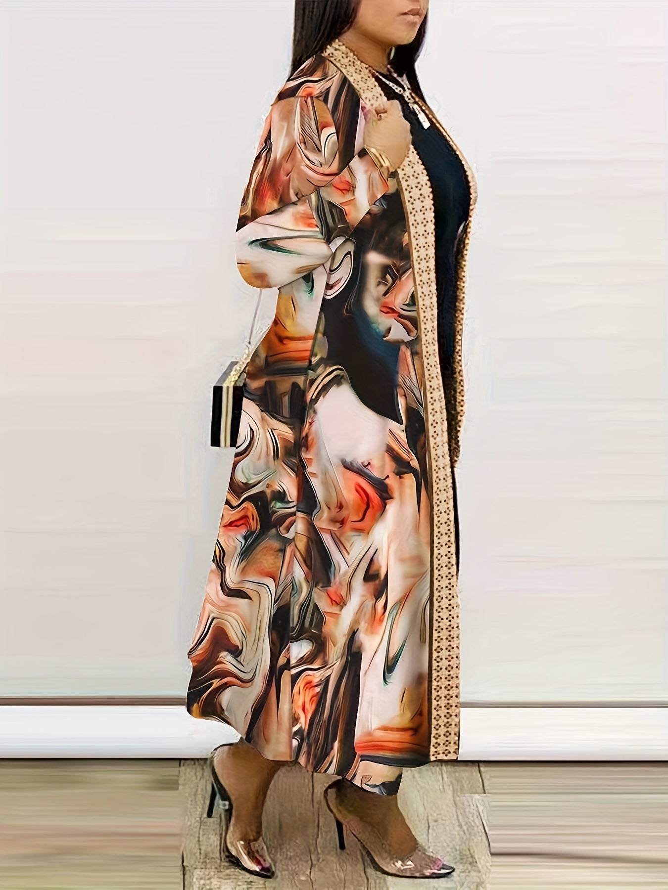  Marble Print Long Sleeve Open Front Cardigan