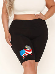  Flag Print High Waist Biker Shorts