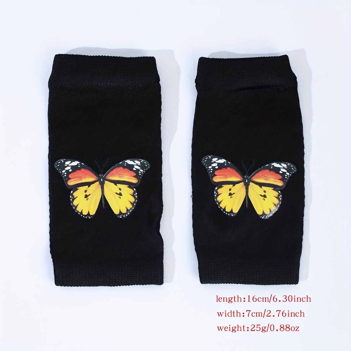 Yellow Butterfly Print Fingerless Gloves for Women