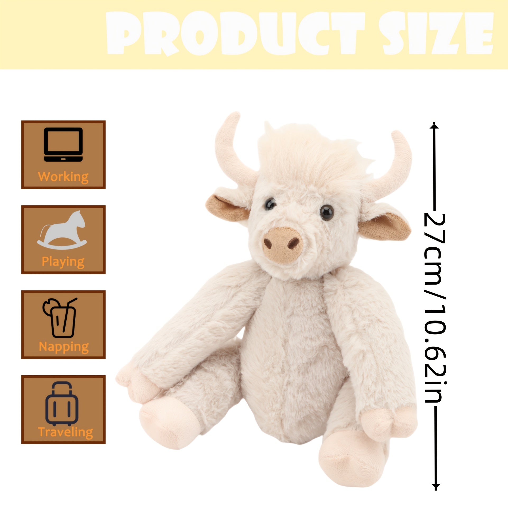 Highland Cattle Plush Toy with Movable Joints - Fluffy Stuffed Animal