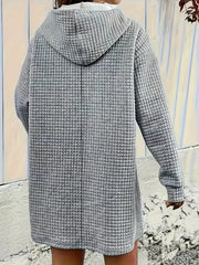  Waffle Long Sleeve Hooded Sweatshirt Dress With Pockets