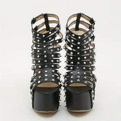 Rivets Stiletto Heels Cutout Buckle Strap Platform Pumps