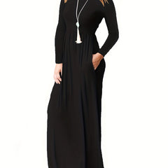  Solid Long Sleeve Maxi Dress