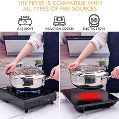 Japanese Tempura Fryer with Thermometer - Stainless Steel