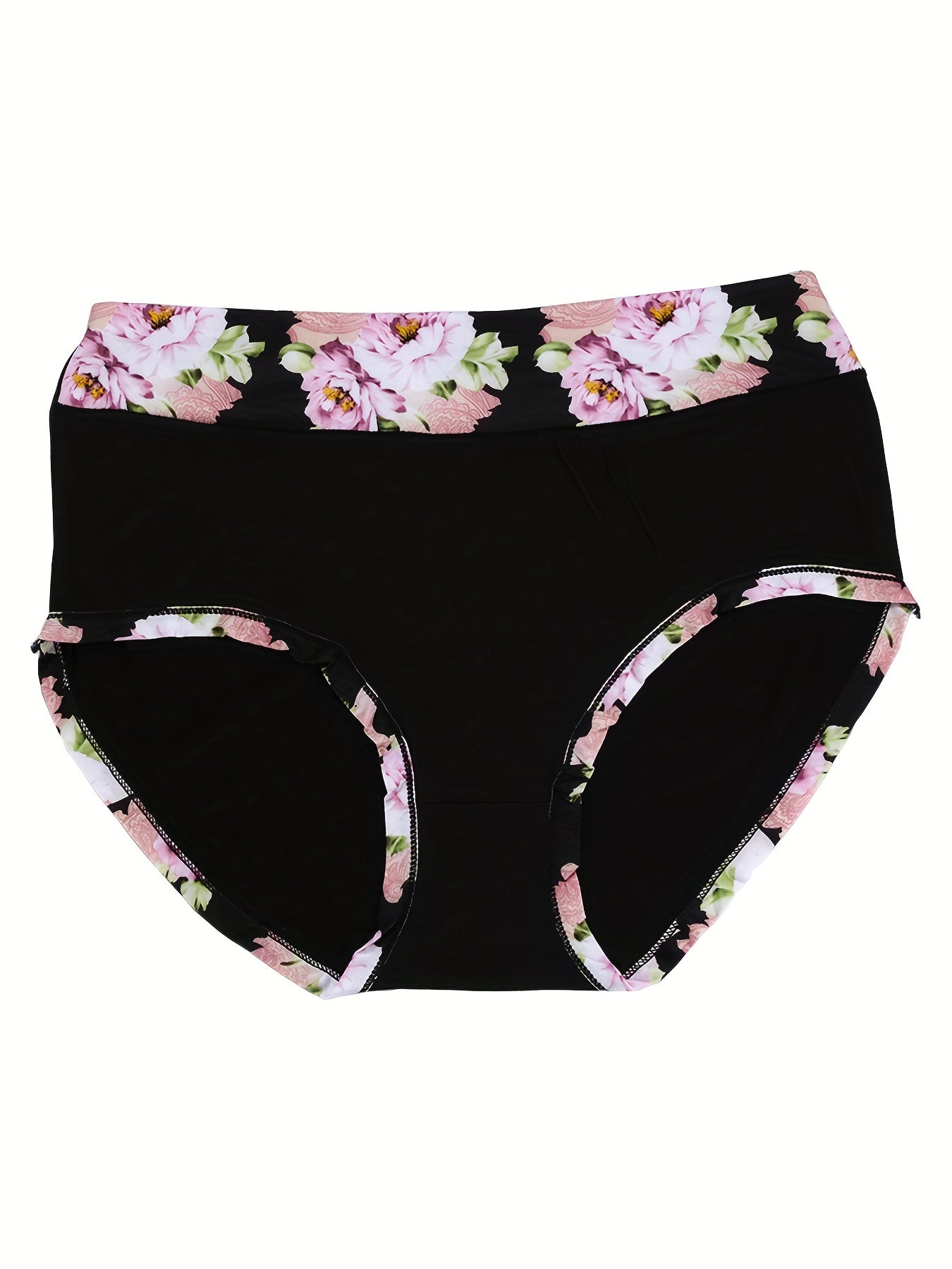 4 Pack Plus Size Panties Set Women's Soft Floral Print Stretch Underwear