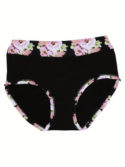 4 Pack Plus Size Panties Set Women's Soft Floral Print Stretch Underwear
