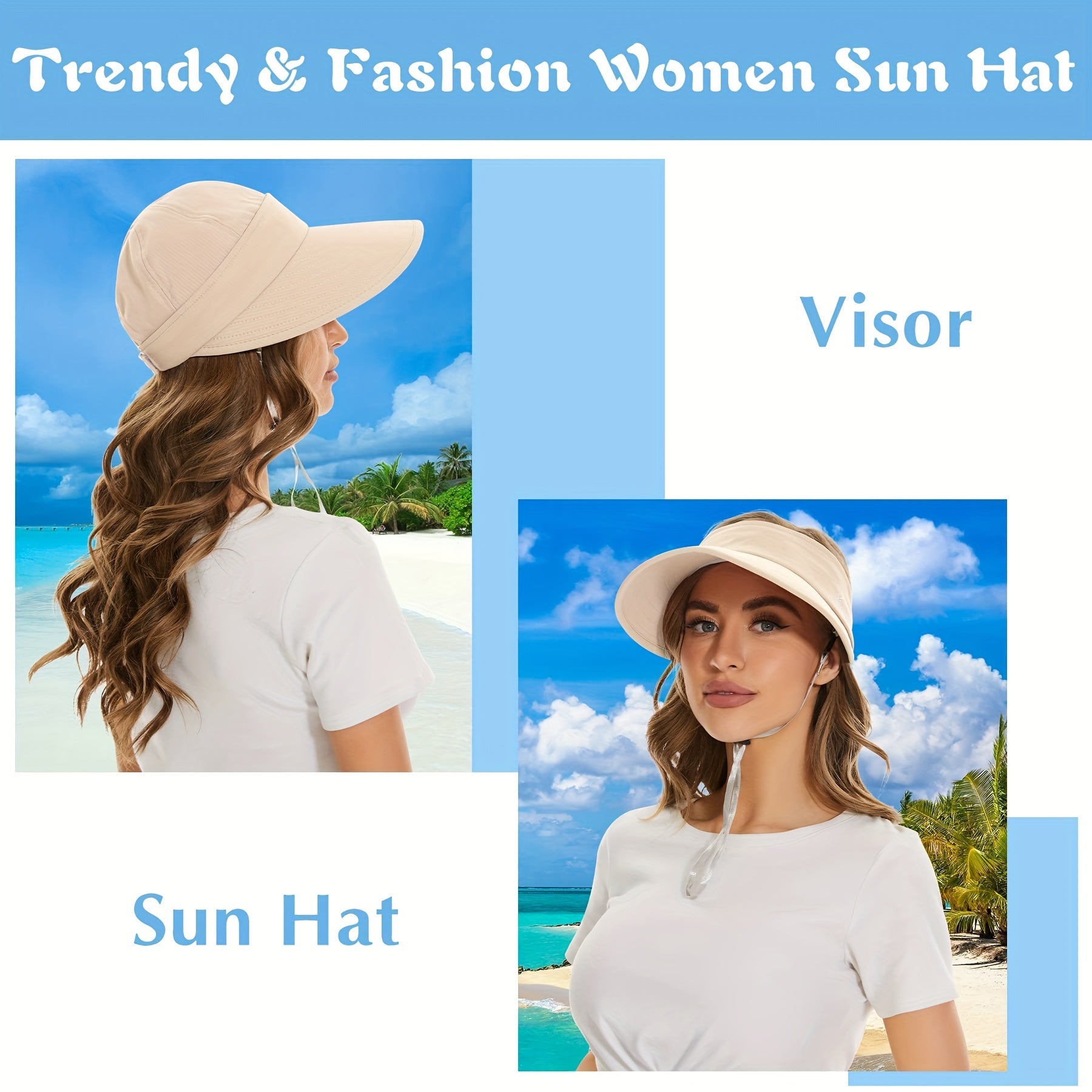 Womens 2 In 1 Zip Off Visor Ponytail Sun Hat UV Protection Sports Cap