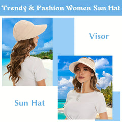 Womens 2 In 1 Zip Off Visor Ponytail Sun Hat UV Protection Sports Cap