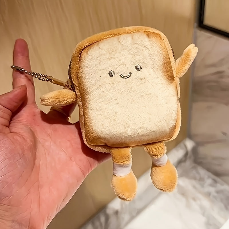 Cartoon Toast Shaped Coin & Earbud Pouch Portable Storage Bag