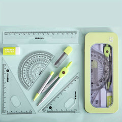 7-Piece Geometry Set for Students with Round Gauge, Ruler, and Box