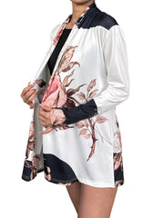  Floral Print Long Sleeve Open Front Cardigan