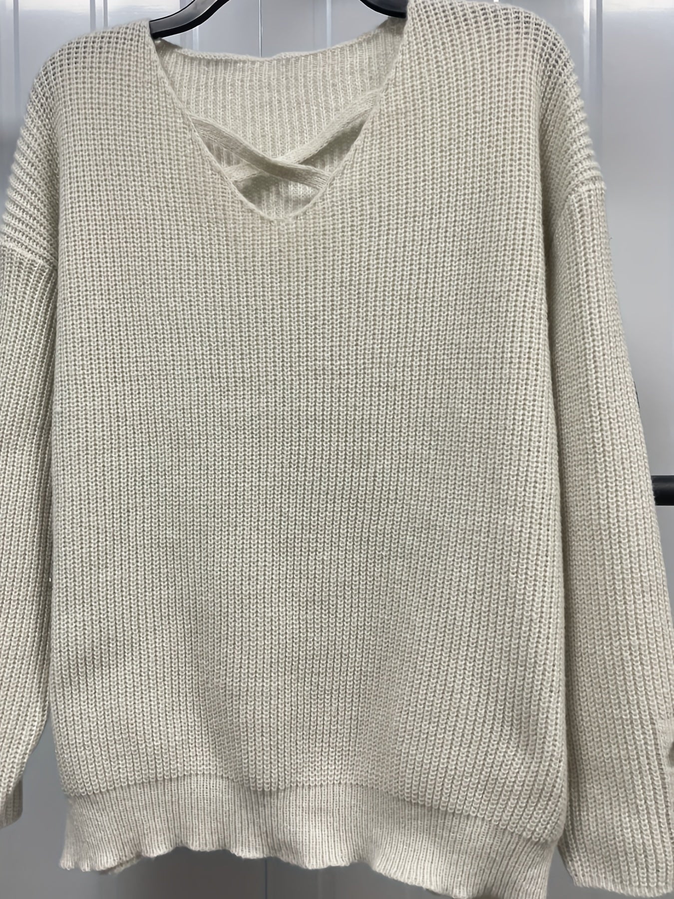  Casual Sweater Crisscross Front V Neck Stretch Pullover