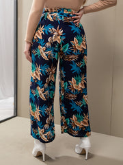 Floral Wide Leg Boot Cut Pants - Plus Size