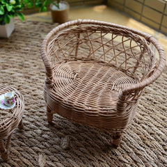 1:6 and 1:8 Scale Realistic Wicker Chair - Beige Tan