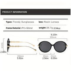 Large Round Sunglasses Metal Leaf Charm Gradient UV400
