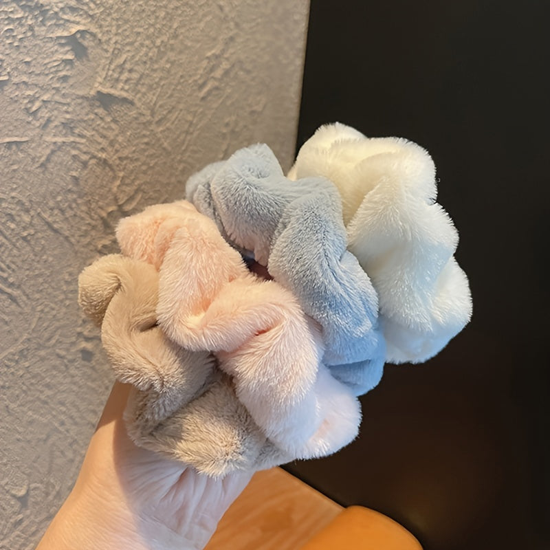 Faux Fur Scrunchies Pom Hair Elastics 9pcs