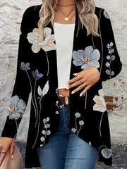  Floral Print Long Sleeve Open Front Cardigan