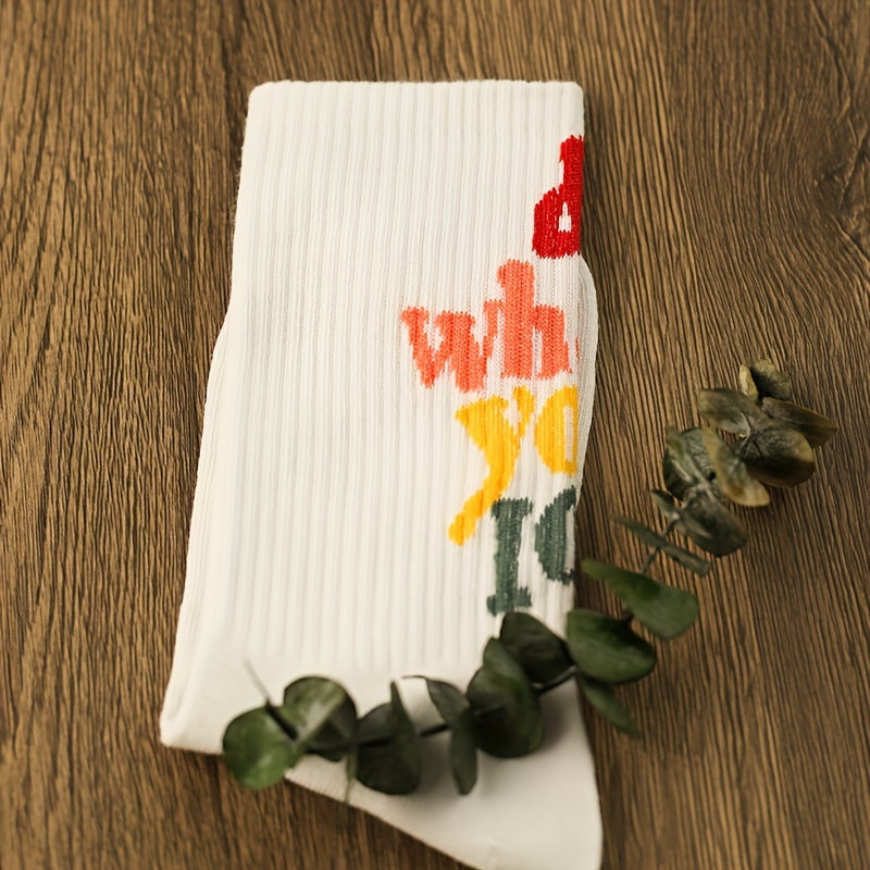 3 Pairs Letter Print Socks Comfy & Mid Tube Women's Stockings