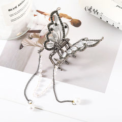 Butterfly Rhinestone Hair Claw Clip with Tassel - Golden