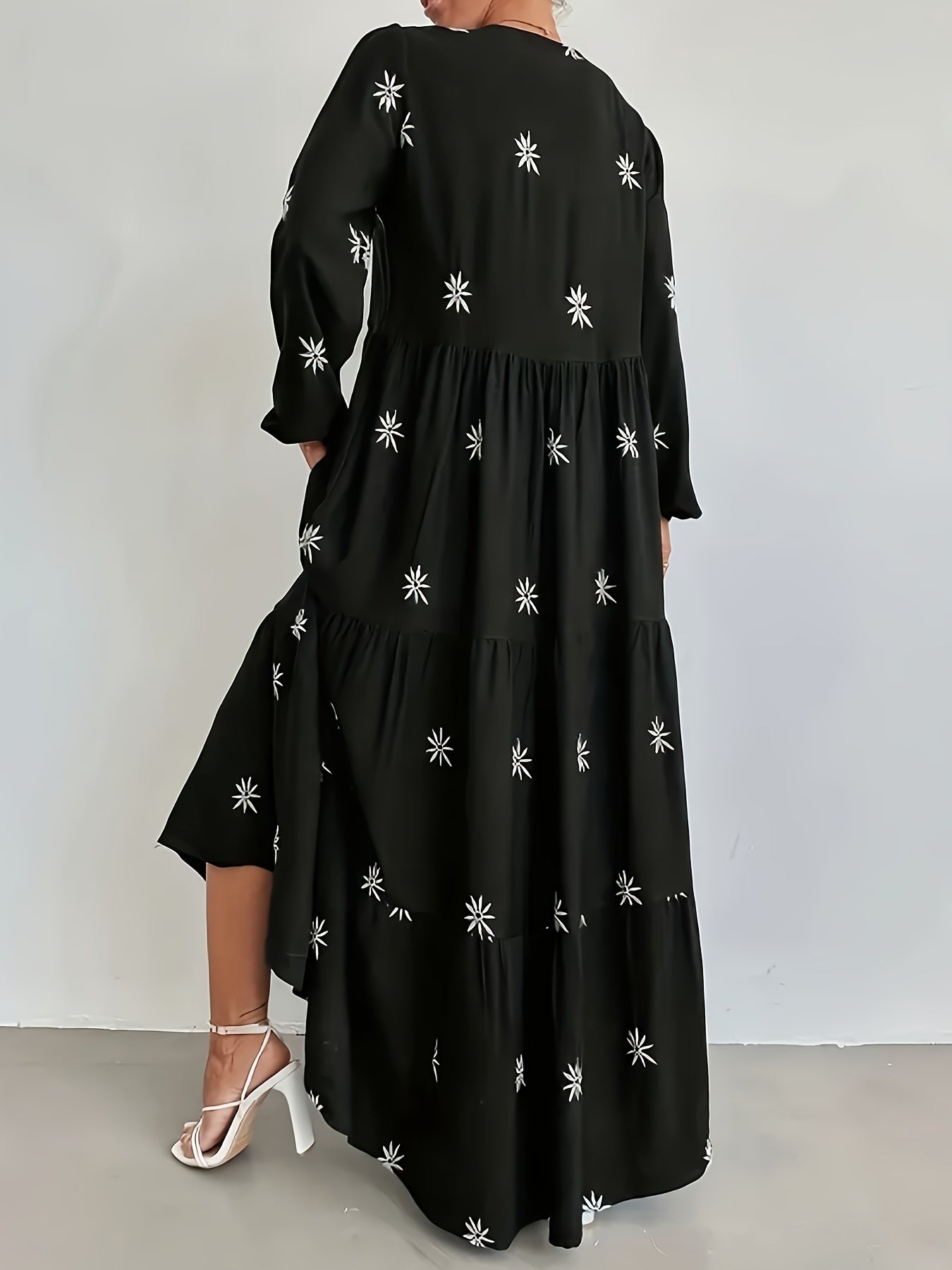  Floral Print Long Sleeve Maxi Smock Dress