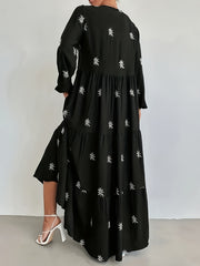  Floral Print Long Sleeve Maxi Smock Dress