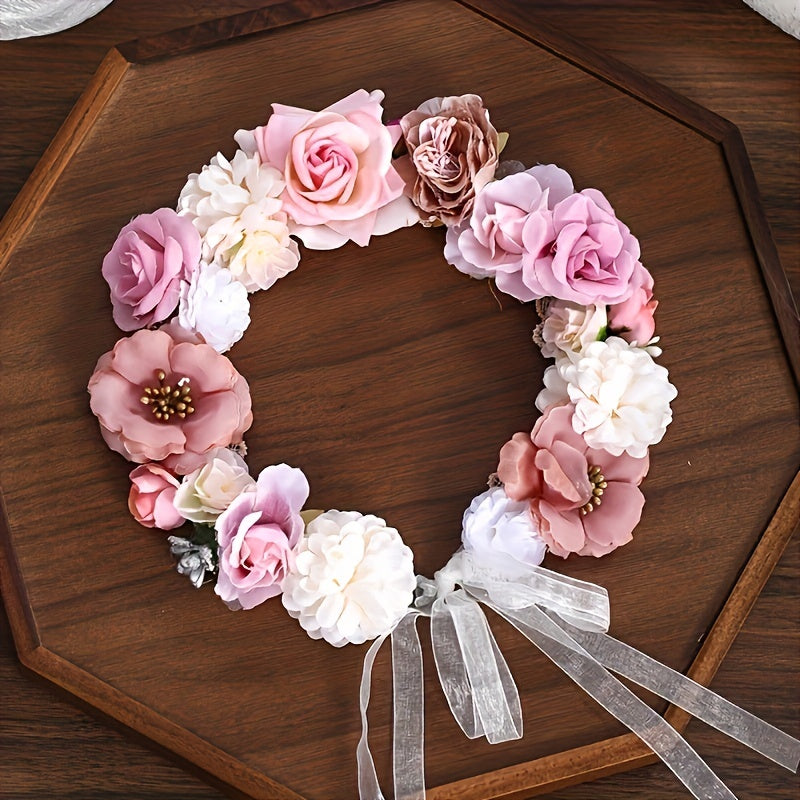 Girls Flower Wreath Headband Princess Hair Accessory for Beach Vacation