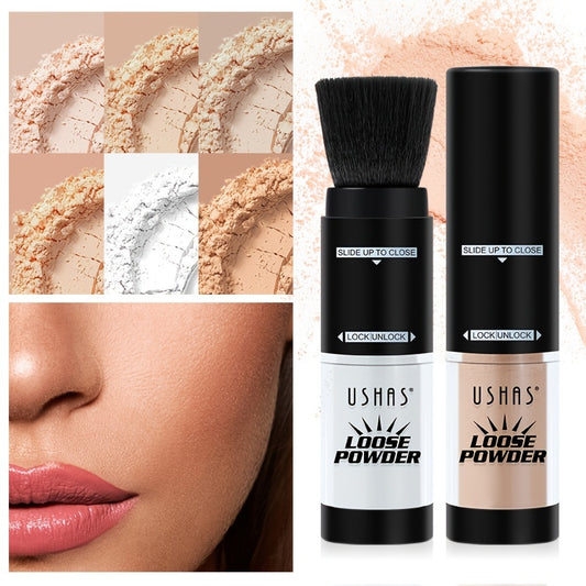 2-in-1 Rotating Loose Powder Brush Long-Lasting Makeup Matte Medium Skin Tone