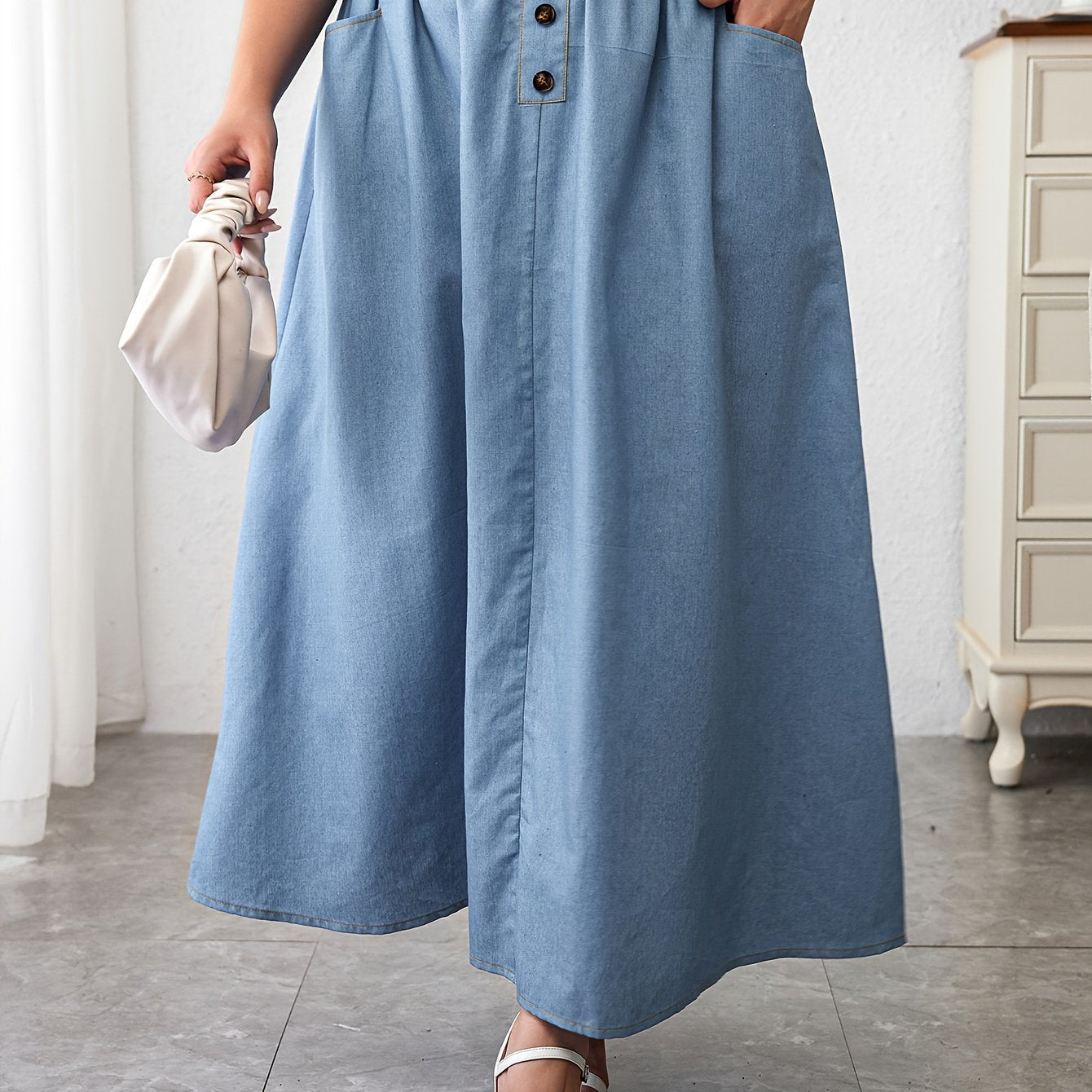  Boho Denim Skirt High Rise Maxi Denim Skirt With Pockets