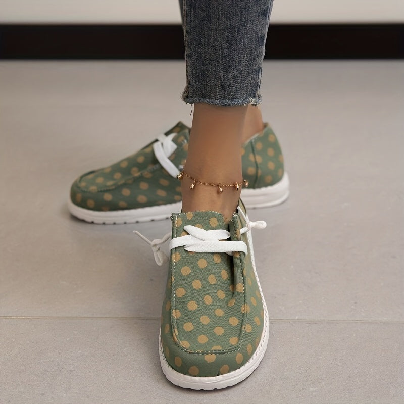 Women's Polka Dot Pattern Canvas Shoes Lightweight Green Walking Shoes