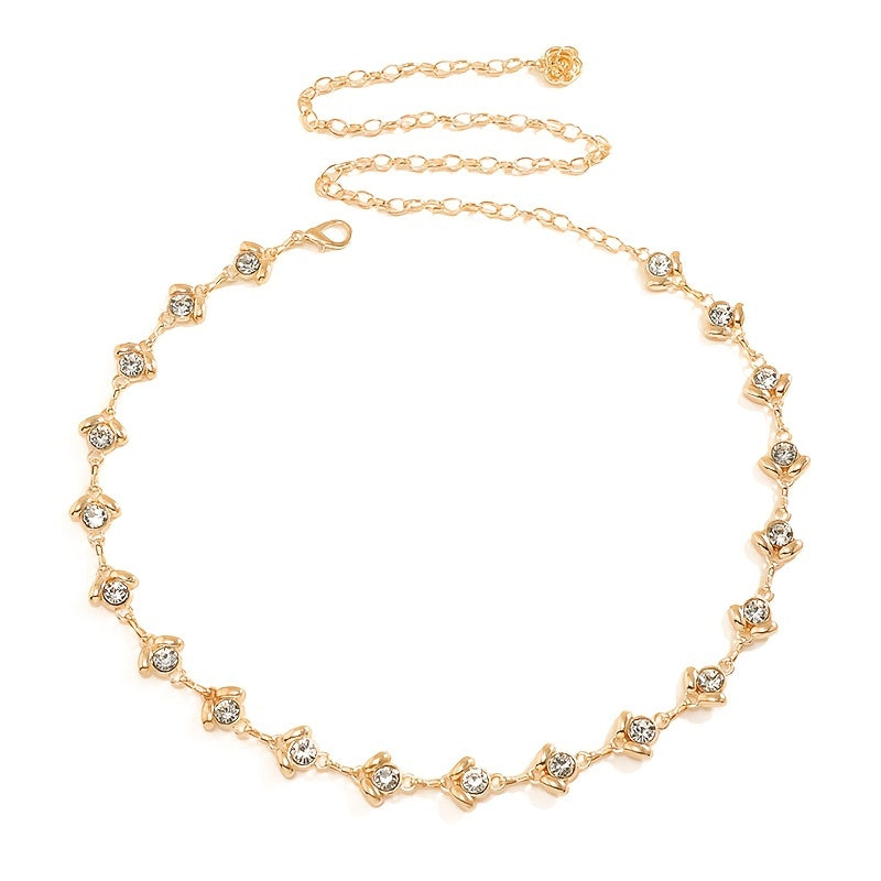 Women's Metal Chain Belt with Rhinestone Head Piece