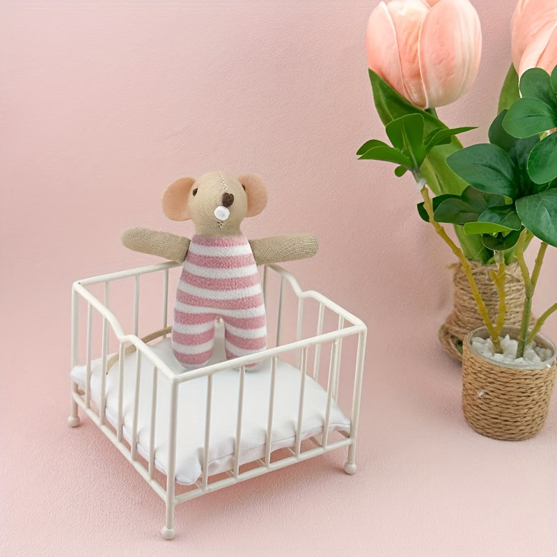 2pcs Mini Iron Bed & Mouse Treasure Cradle for BJD OB11 Dollhouse Decor