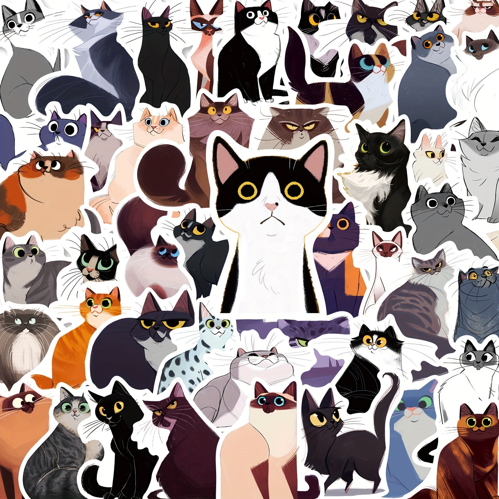 50pcs Cartoon Cat Waterproof Stickers Realistic Doodle Mixed Vinyl Stickers