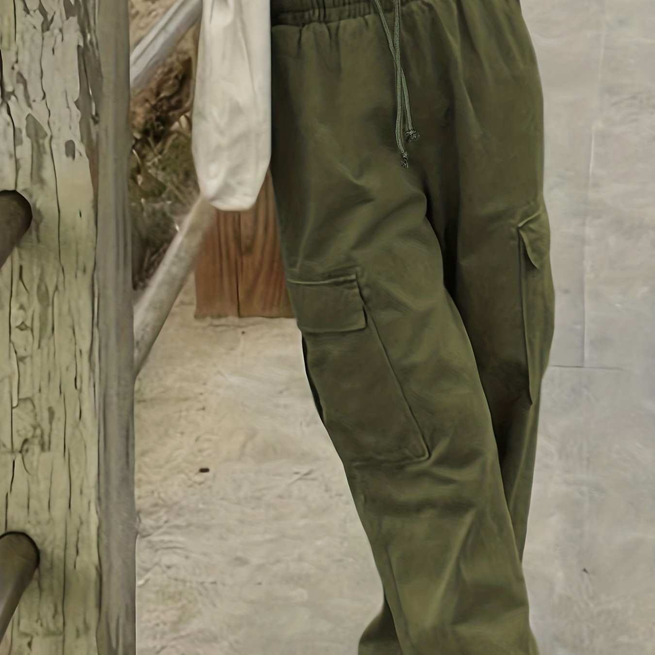  Women's Solid Cargo Pants with Drawstring Waist