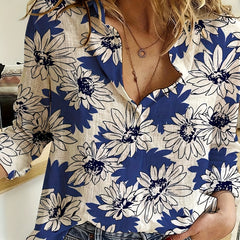  Daisy Print Button Up Collar Shirt