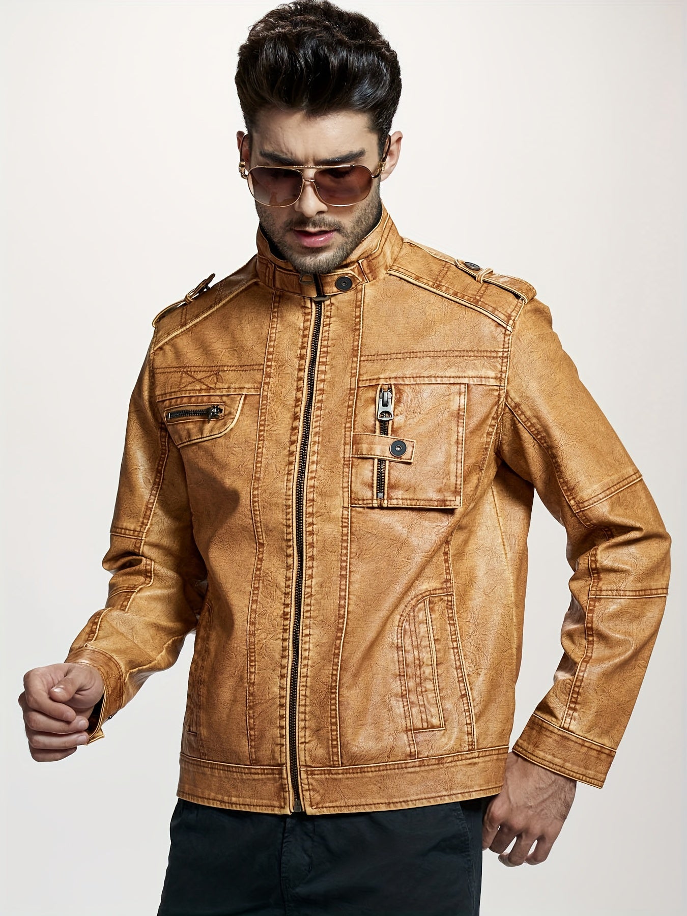 Men's Casual Vintage Style PU Leather Jacket