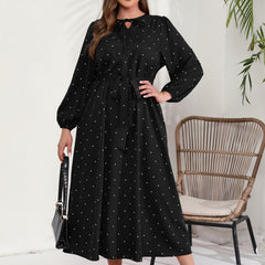  Polka Dot Long Sleeve Maxi Dress With Belt