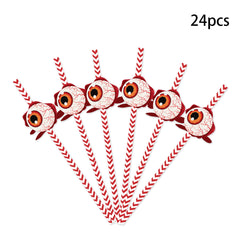 24pcs Halloween Straws Skeleton Spider Cup Drink Decoration