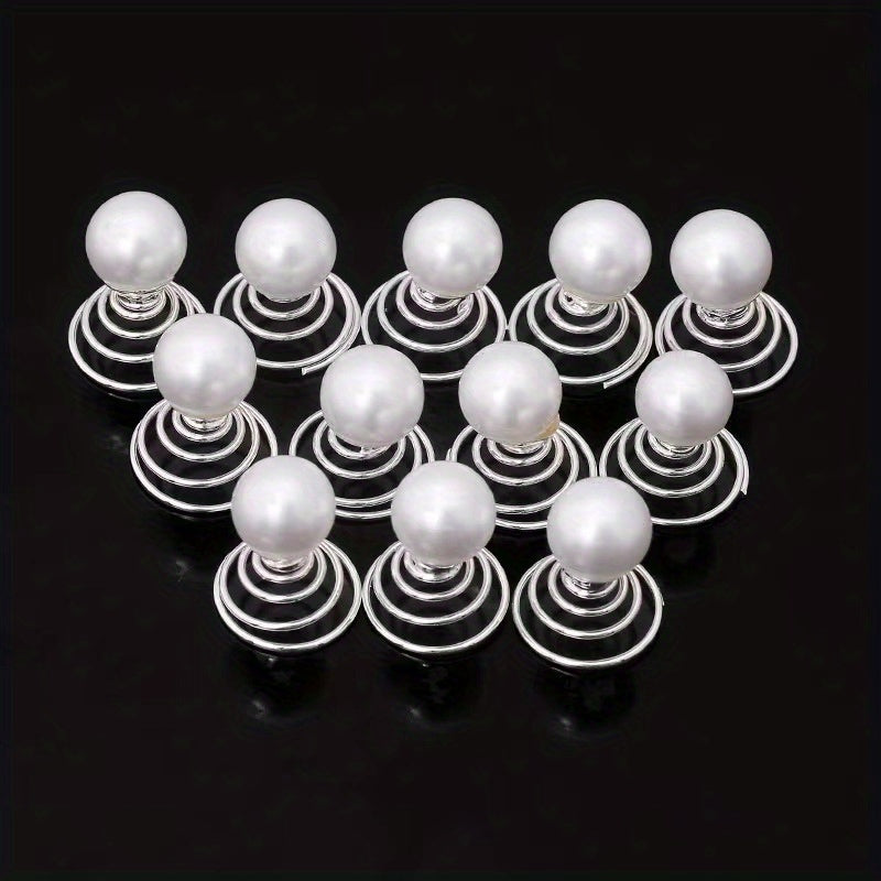 12pcs Faux Pearl Hair Coil Ring Spiral Hairpin Wedding Bridal Hair Accessories