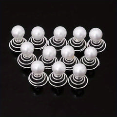 12pcs Faux Pearl Hair Coil Ring Spiral Hairpin Wedding Bridal Hair Accessories