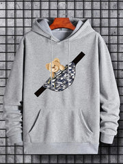 Men's Teddy Bear Print Hoodie & Crossbody Bag