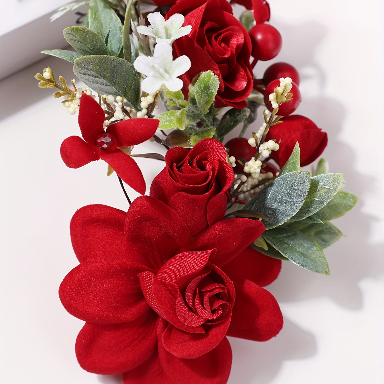 Chinese Style Bridal Flower Leaf Berry Hair Band Wedding Accessory