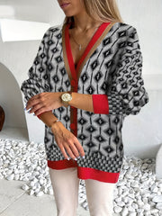Women's Plus Geometric Print Button Up Cardigan