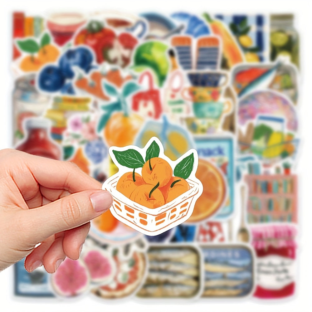 50pcs YWWBLD Retro PVC Stickers Fruits Veggies Whimsical Elements
