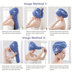Embroidered Microfiber Hair Towel for Women - Quick Dry Hair Wrap