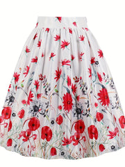  Floral Print High Rise A-line Skirt