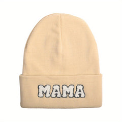MAMA Patch Beanie Solid Knit Hat Skull Cap Coldproof Beanies Ski Hats For Women