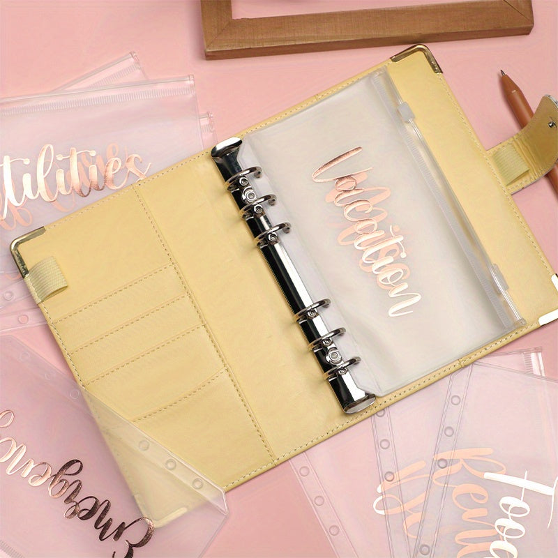 10pcs Rose Golden Letter Binder Zipper Bags Set